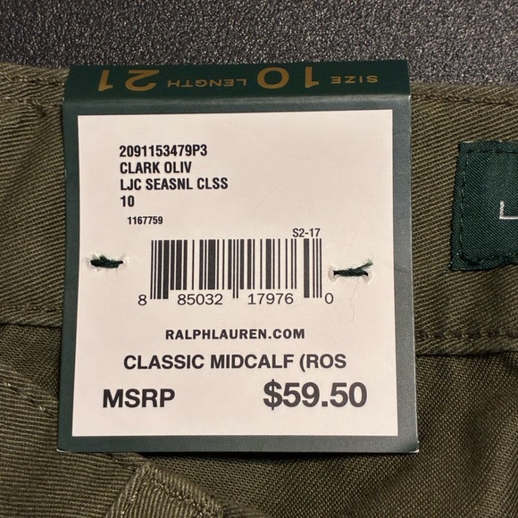 Lauren Ralph Lauren Classic Mid Calf Capri Pants Women’s Sz 10 Olive Green - Picture 14 of 15